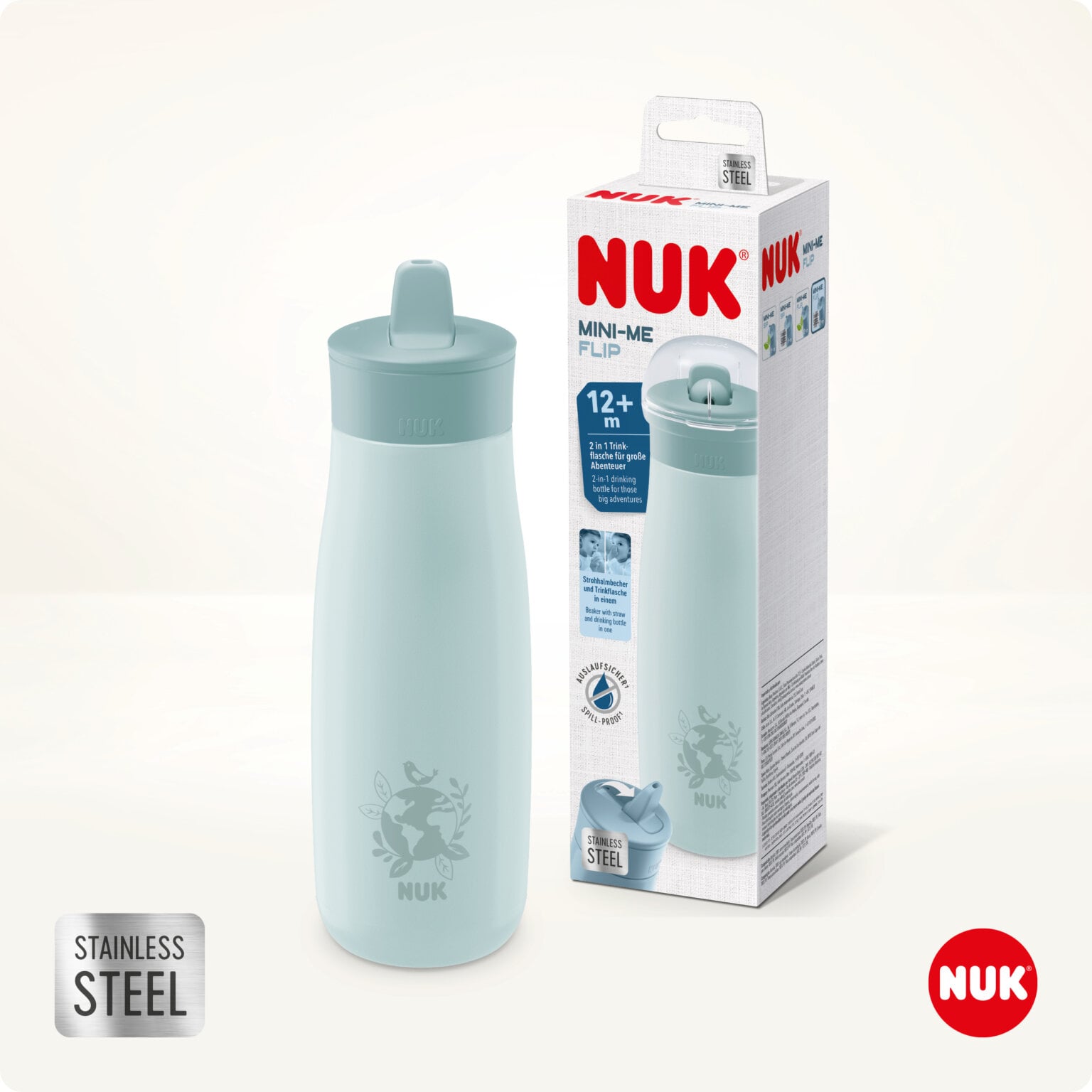 NUK - MINI-ME FLIP Παιδικό Παγούρι από ανοξείδωτο ατσάλι 12m+ (πράσινο) - 500ml 10225328